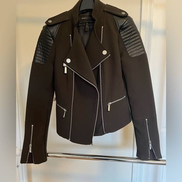 Olive Green and Black BCBG Moto Jacket - Picture 1 of 6